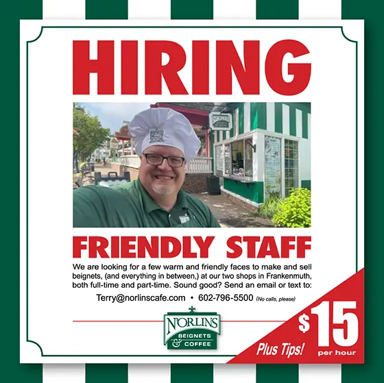 Hiring June16 2024-web-ready Work at N'Orlins Cafe Employment Poster