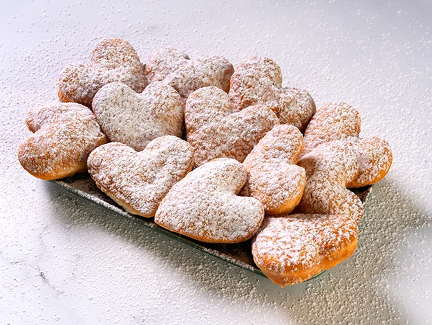 Heart-shaped New Orleans-style beignets.